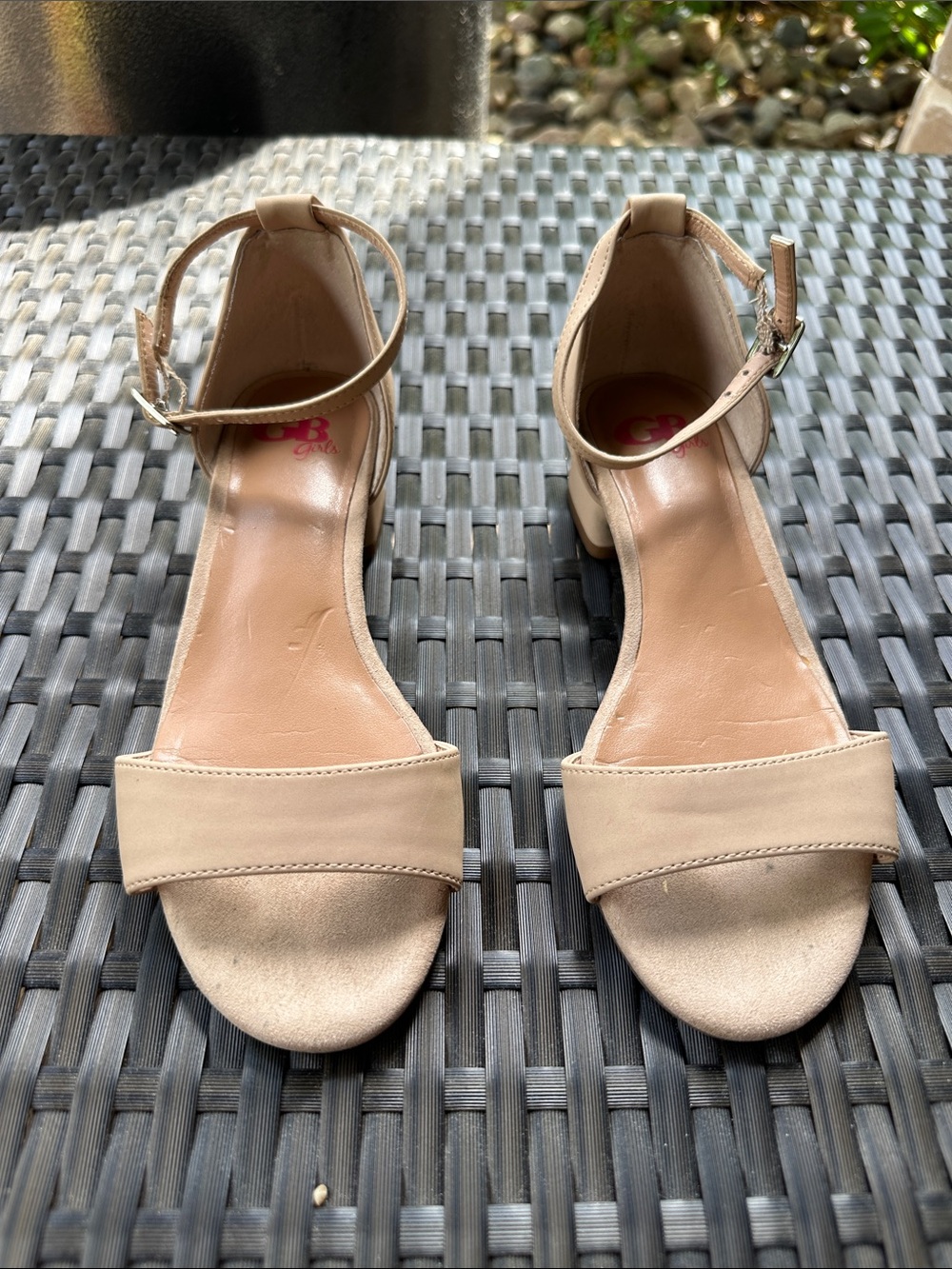 GB Girls Beige Ankle-Strap Block Heel Sandals